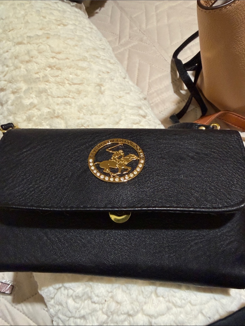 Beverly Hills Polo Club Black Crossbody with Gold Medallion